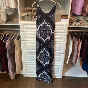Boohoo pattern blue and white maxi dress